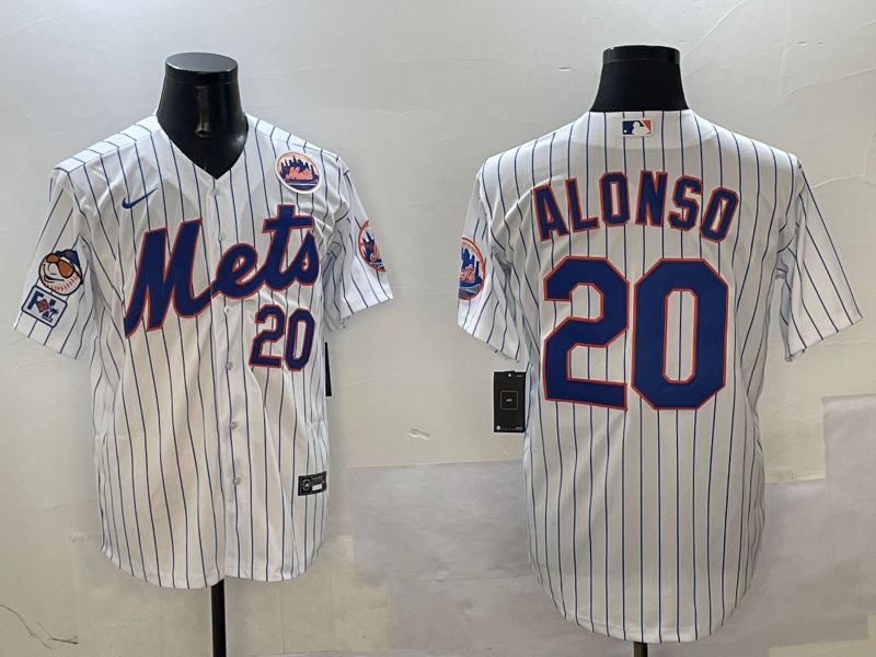 Men New York Mets #20 Alonso White Stripe Game Fashion 2025 Nike MLB Jersey style 3->los angeles lakers->NBA Jersey